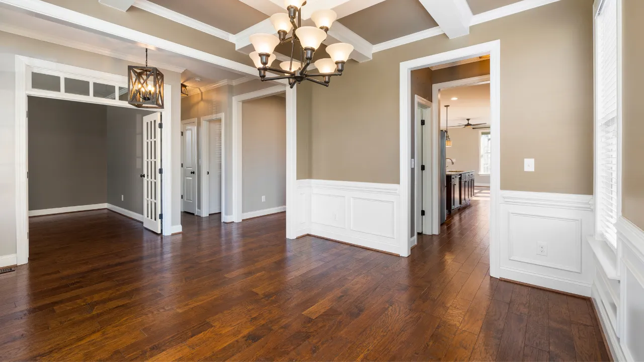 Freshly installed oak hardwood flooring in an Angier, NC home living room