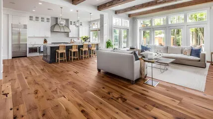 Engineered hardwood in a stylish, lived-in living room